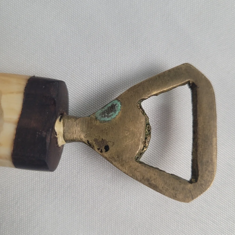 Vintage Hand Carved Warthog Tusk Brass Bottle Opener